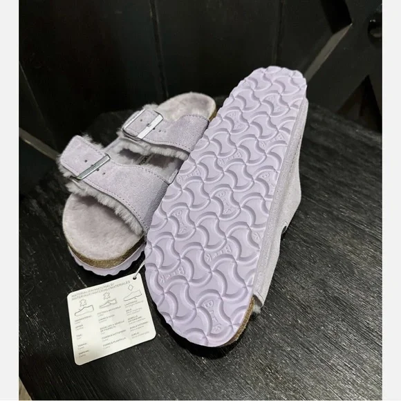 Birkenstock Purple Sandals with Adjustable Buckles and Cork Footbed fur lined - Picture 4 of 6